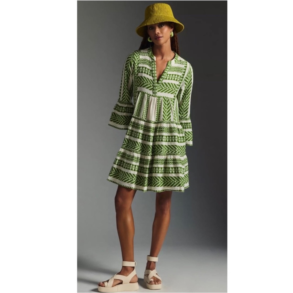 Devotion TWINS Green and White Printed Tiered Mini Dress